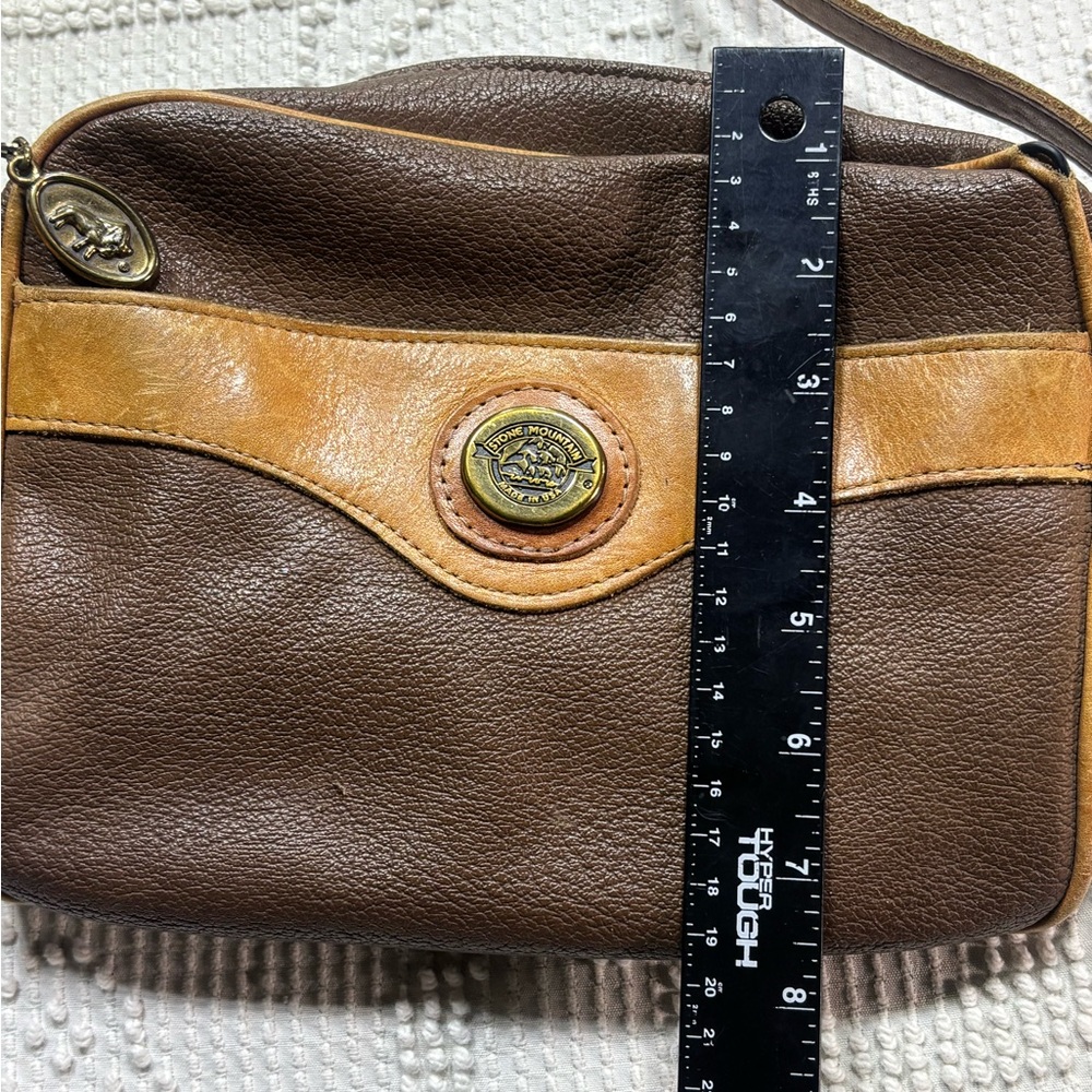 VTG Stone Mountain Two-Tone Pebbled Leather Crossbody Rare USA Made W/ Damage - Picture 3 of 16
